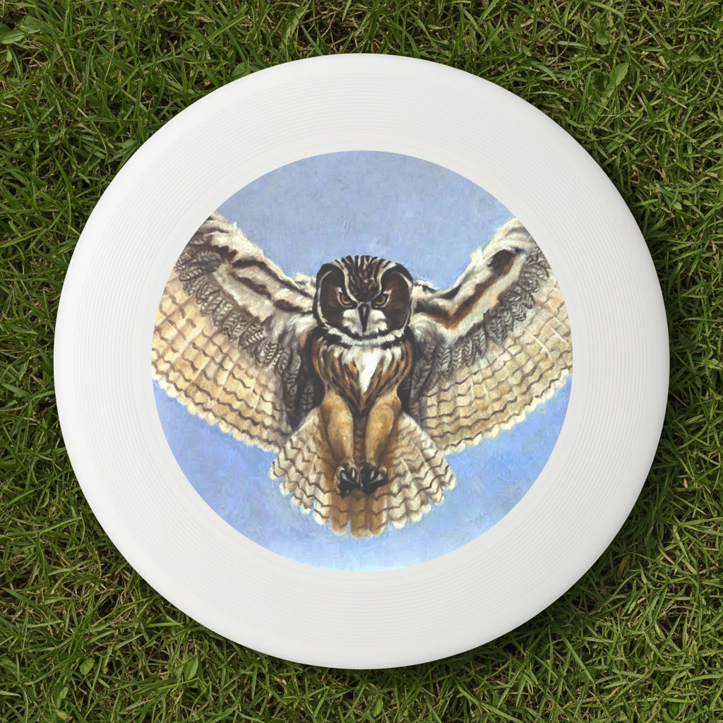 Frisbee with a painted flying owl - great fun and great gift - lightweight but tough