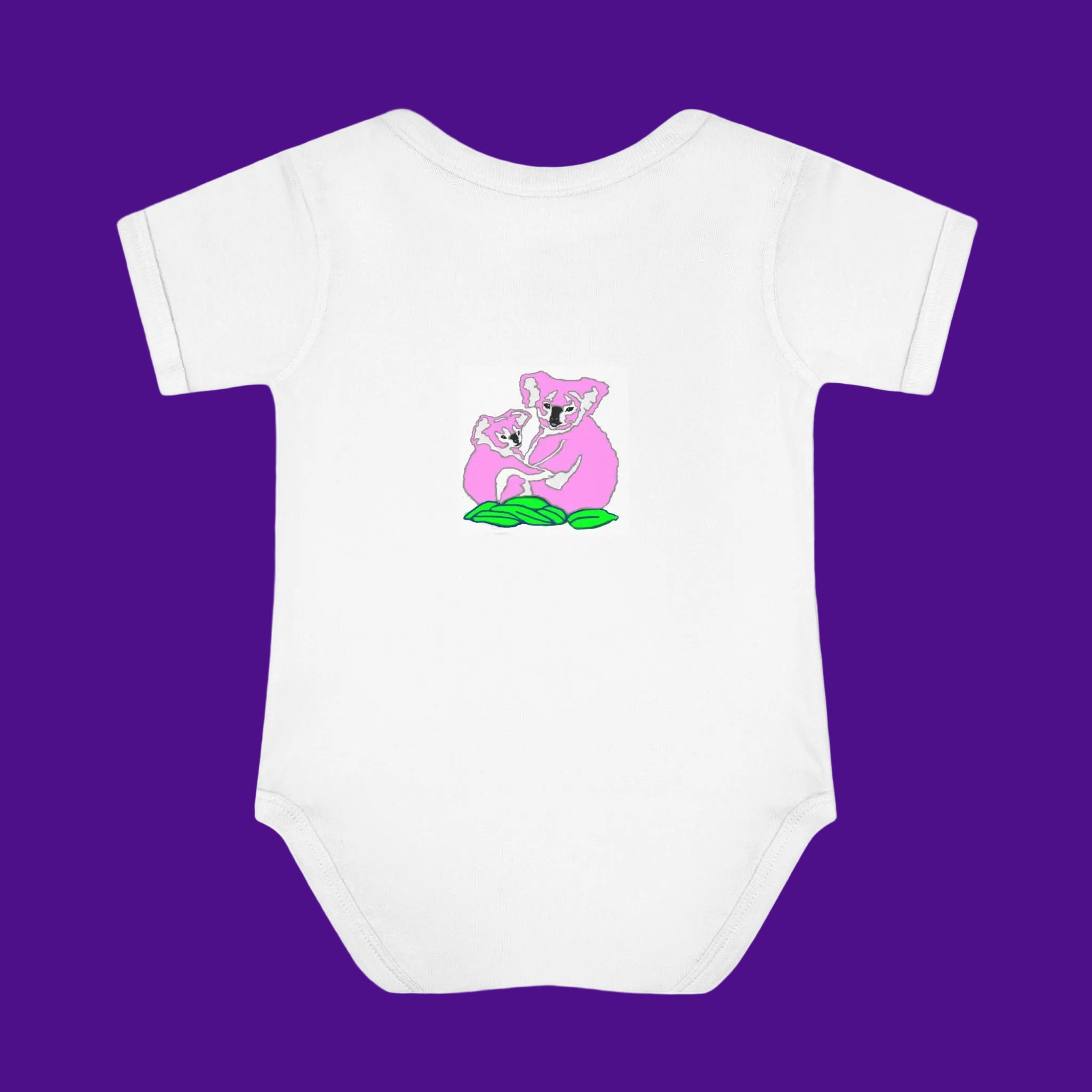 White baby onesie with a pink koala - NB-24mos