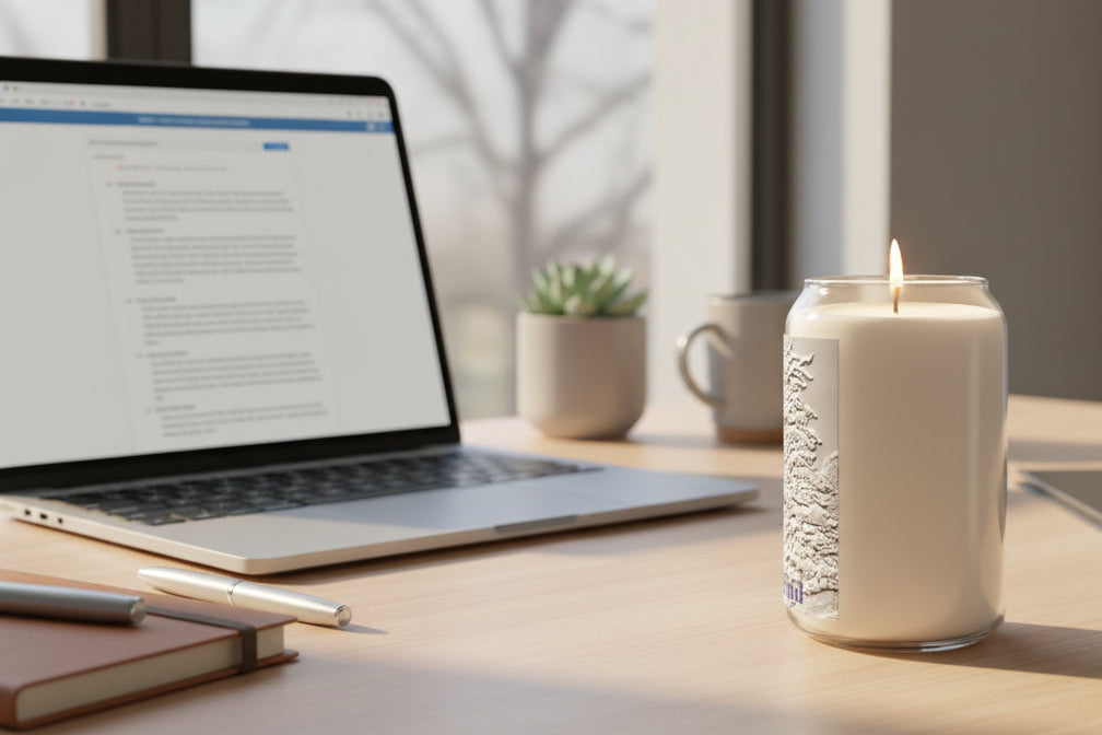 White Embossed like Winter Wonderland soy candle in a glass jar that comes in several scents