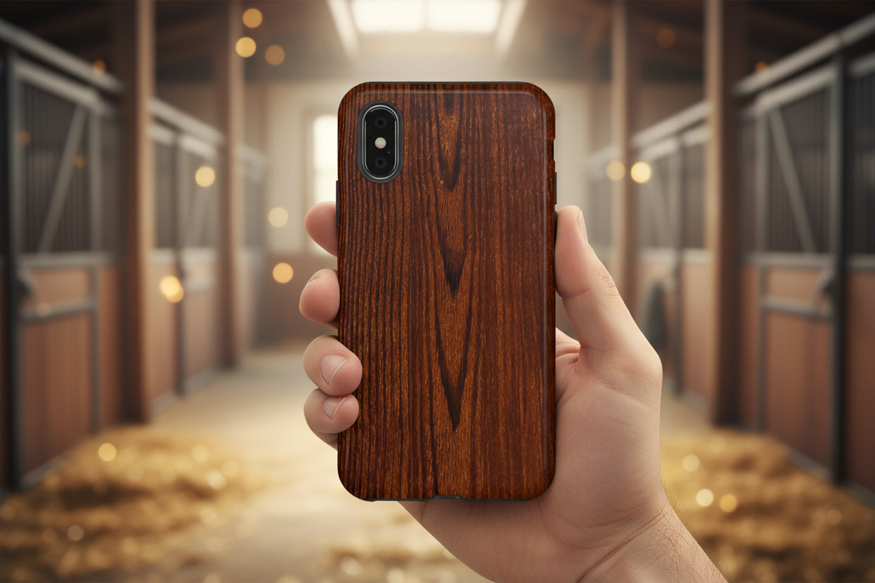 Phone Case in Fine Wood Grain Design with rustic, rugged good looks with toughness and durability for UV and impact resistance protection