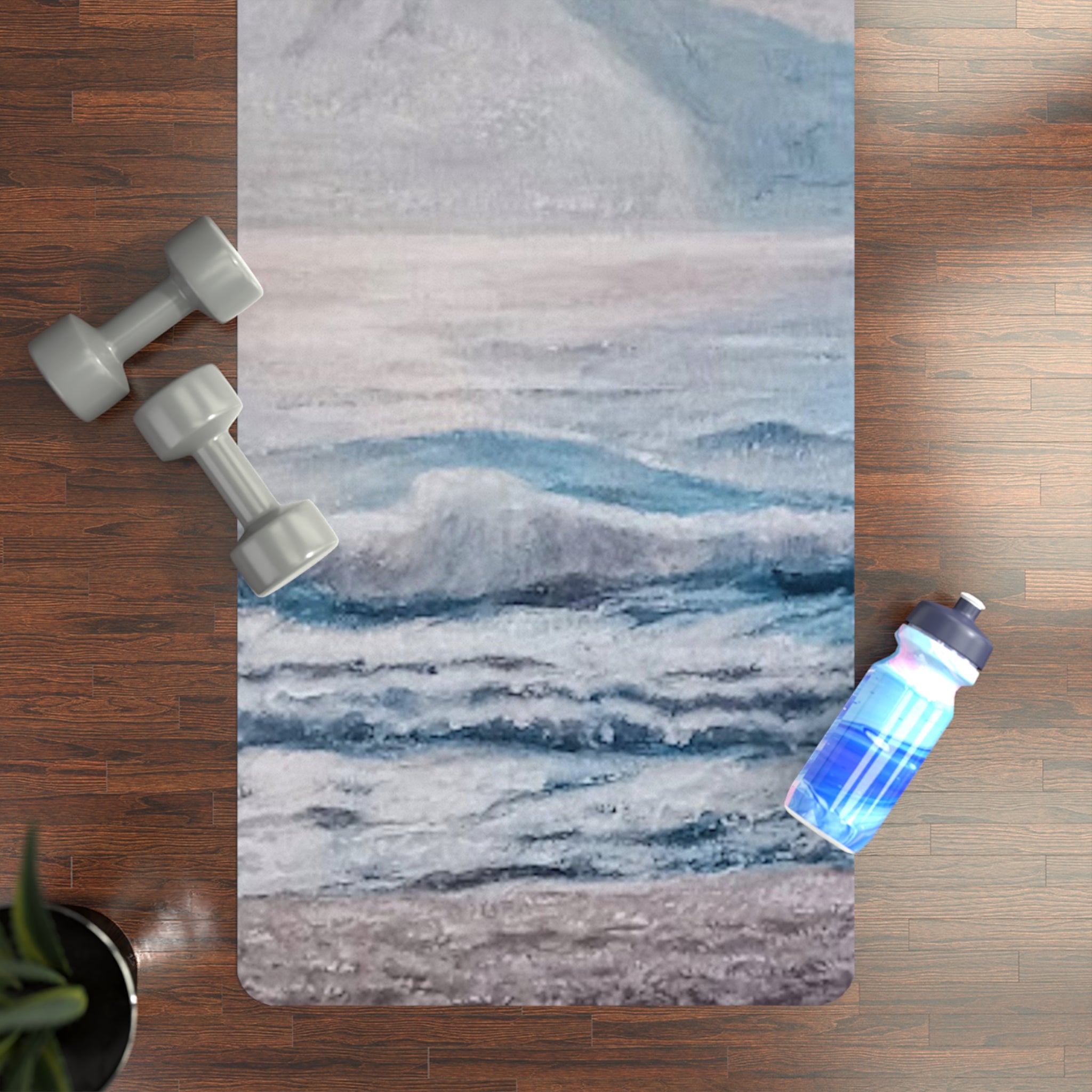 Yoga mat of serenity of a beautiful morning ocean and sky