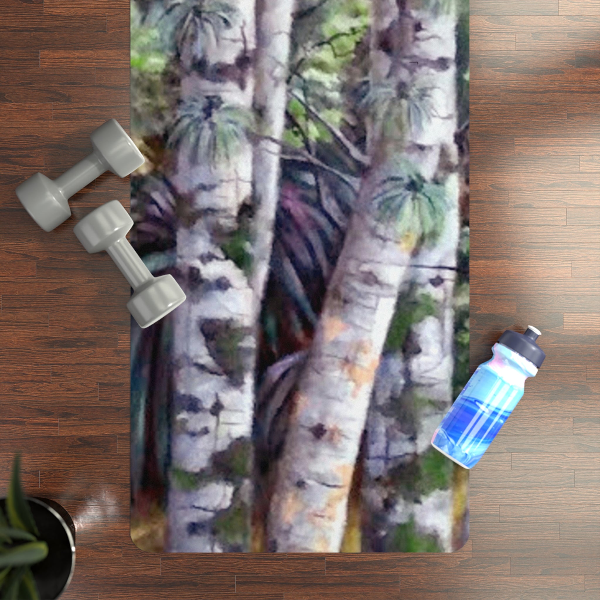 Yoga mat with painted beautiful Birch Trees 