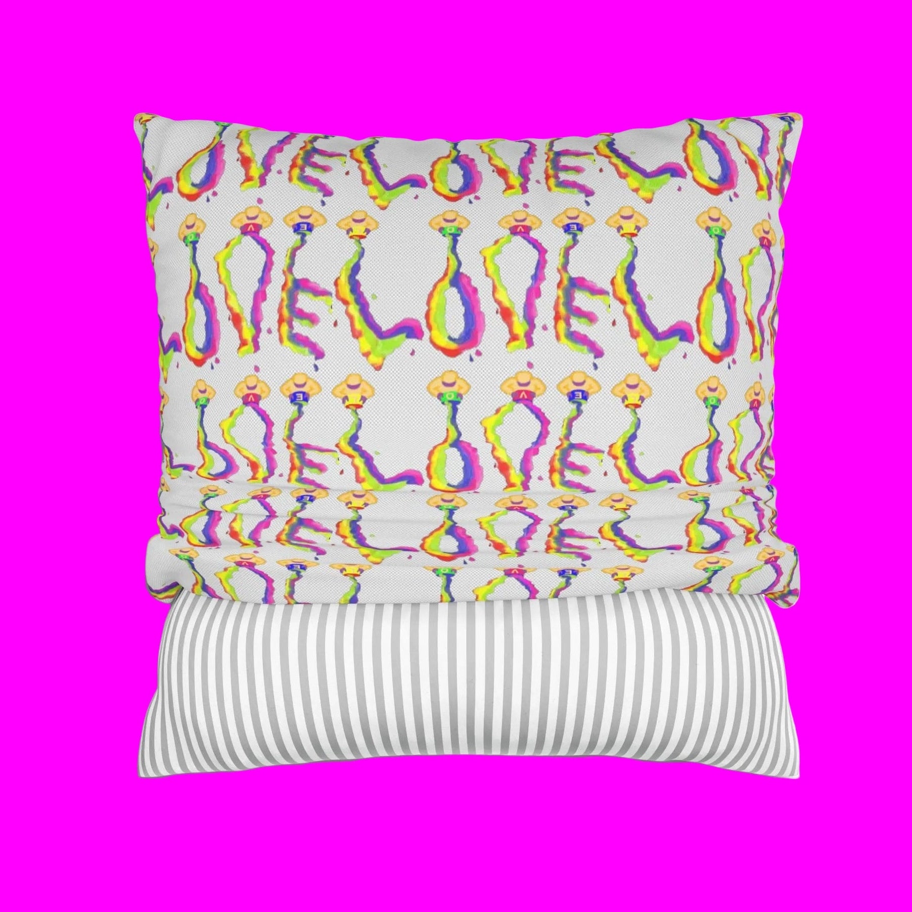 Pillow - colorful abstract LOVE pattern on durable but soft polyester with zipper for easy cleaning