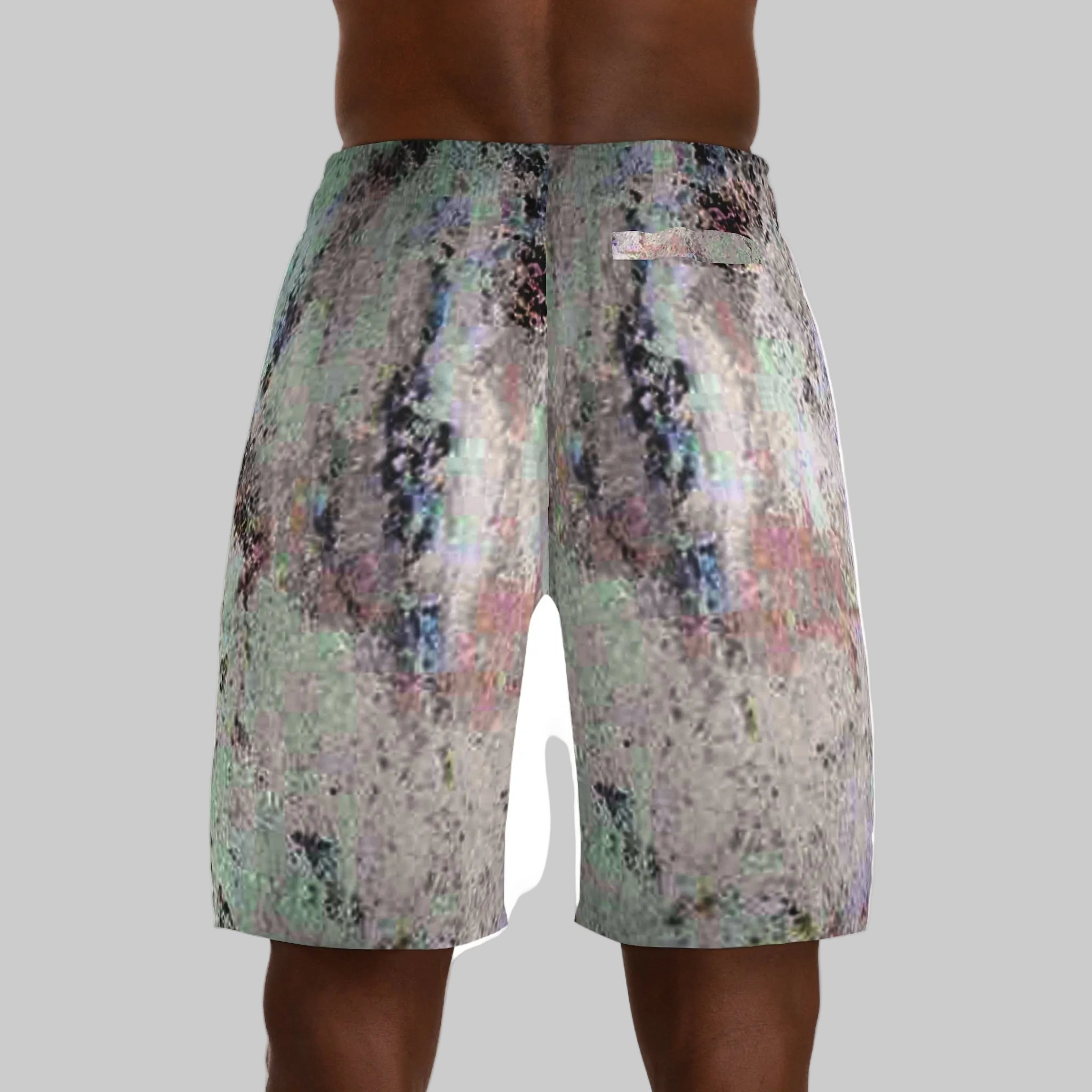 Stylish men's abstract design jogger shorts made with moisture-wicking material to keep you cool and looking sharp