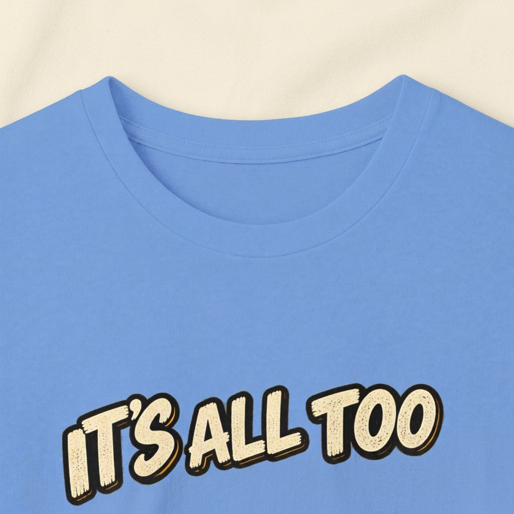 tshirt closeup of ribbed crew neck and partial fun graphic