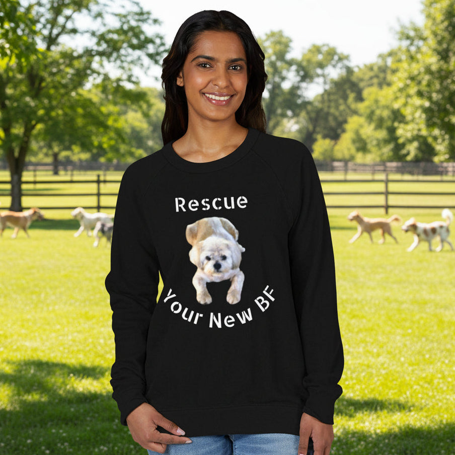 black raglan crewneck to support dog rescue with relaxed fit S-3XL