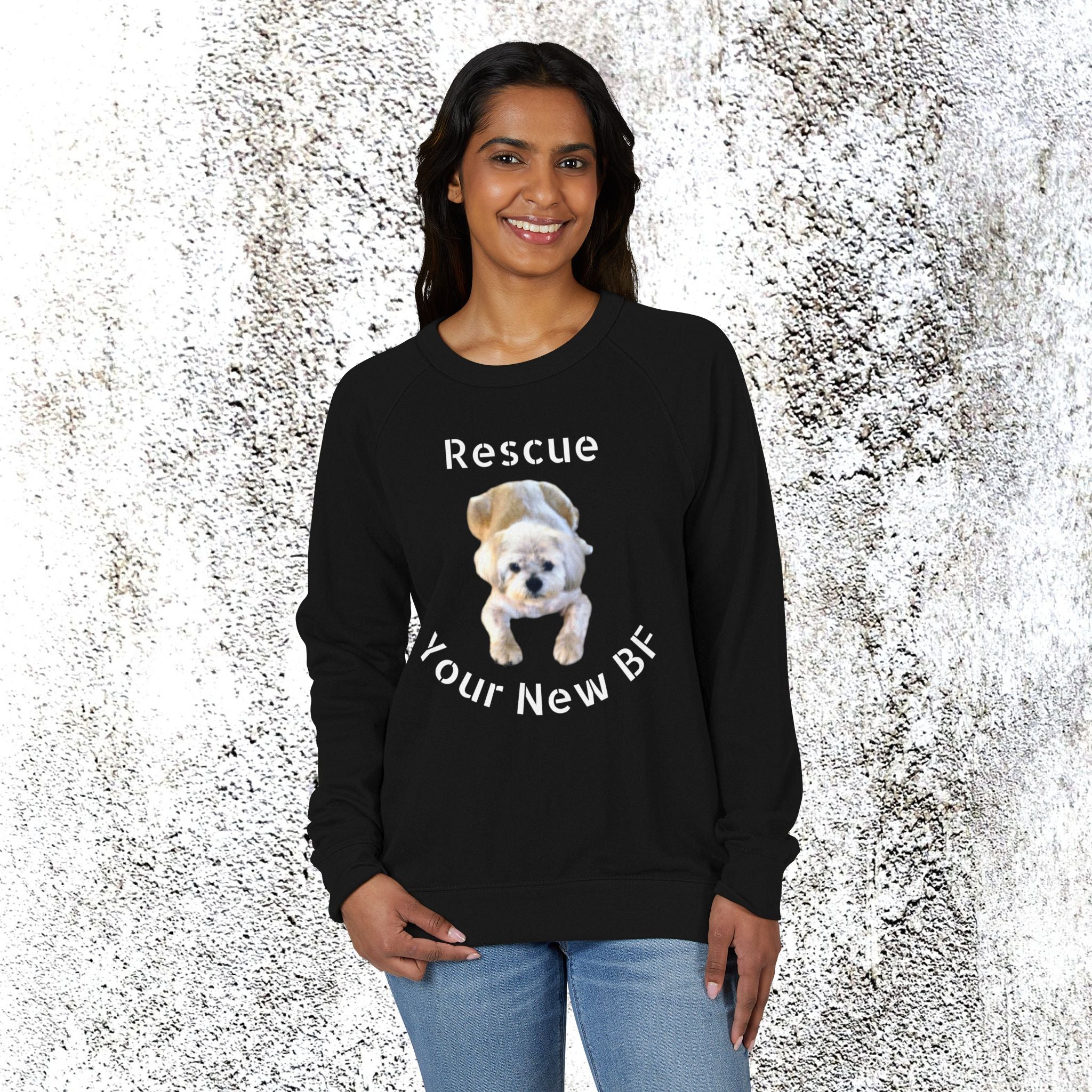 Person wearing a black shirt with a dog graphic