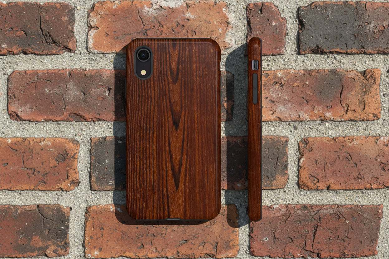 Phone Case in Fine Wood Grain Design with rustic, rugged good looks with toughness and durability for UV and impact resistance protection