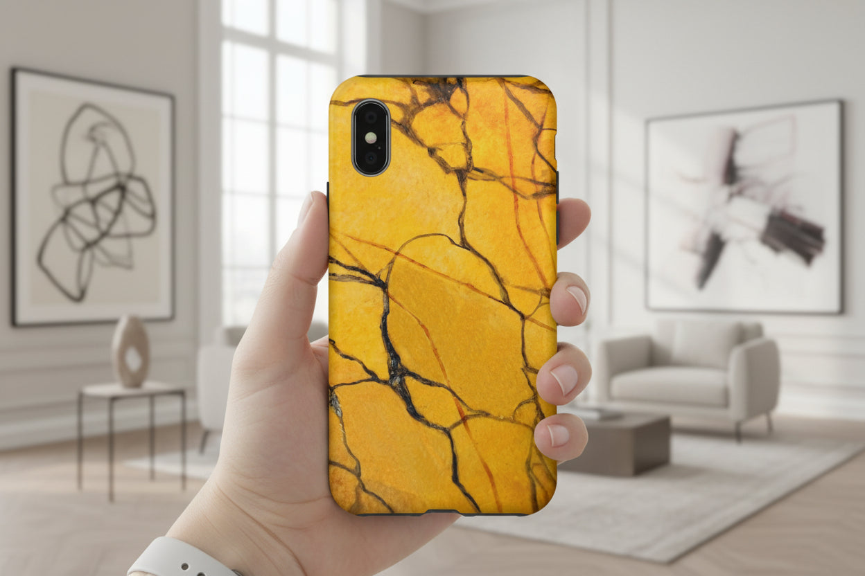 Vivid Gold marble patterned phone case in glossy or matte finish