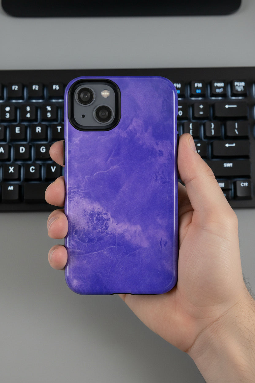 Magnetic iphone case in Blue abstract design with dual layers for toughness and  compatible with MagSafe Accessories