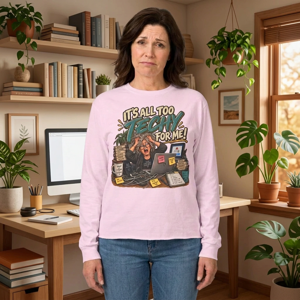 long sleeve cotton t-shirt in light pink with fun tech graphic