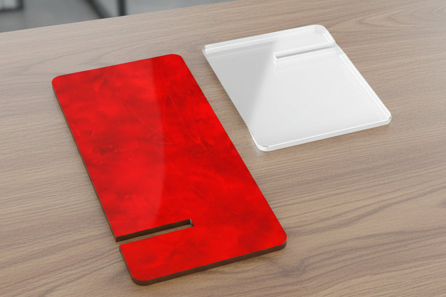 phone stand disassembled in vivid red leather look