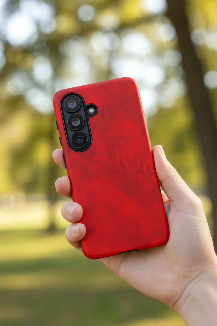 Phone Case in Hot Red Leather-like Design with Dual Layer for Shock Impact and UV Protection