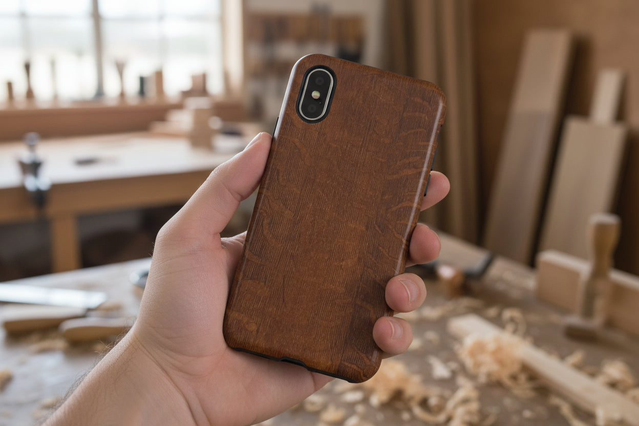 Phone case with 3D Wrap Unique Wood Grain Design - Tough and Durable in Glossy or Matte finish