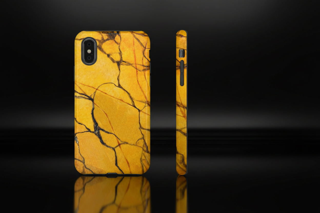  phone case in eye catching gold marble design in glossy or matte finish with silicone lining and hard shell for impact and UV resistance