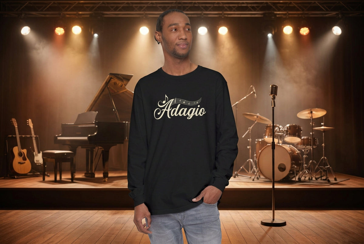 Adagio long sleeve Tee in script and notes for music lovers